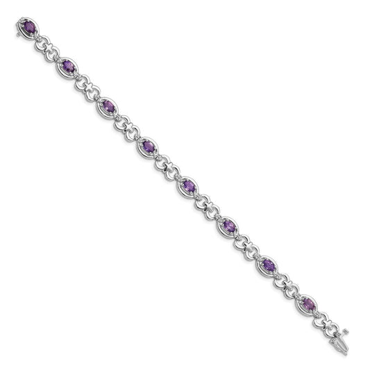 Sterling Silver Rhodium-plated Diamond & Amethyst Bracelet QX823AM