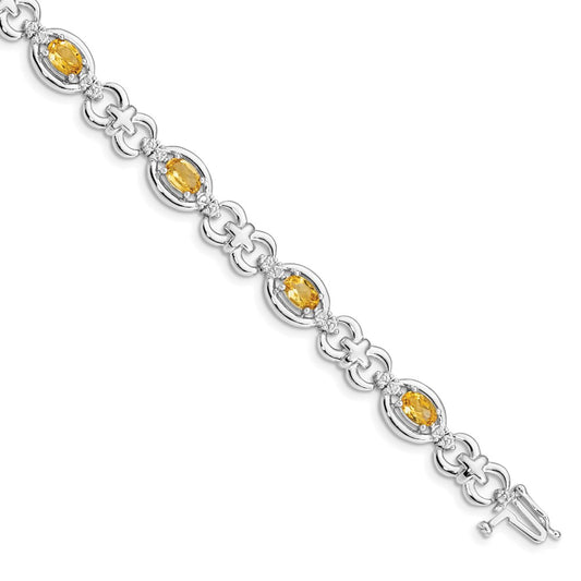 Sterling Silver Rhodium-plated Diamond & Citrine Bracelet QX823CI