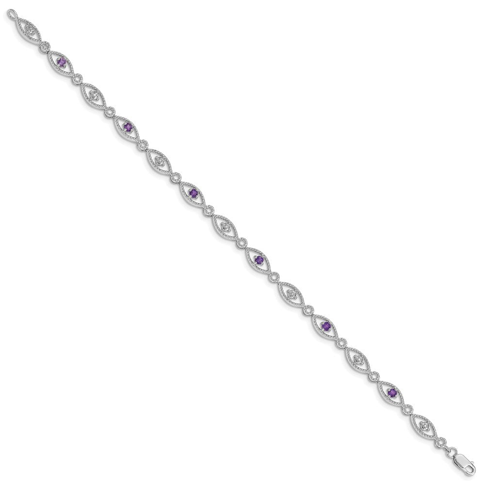 Sterling Silver Rhodium-plated Amethyst Diamond Bracelet QX828AM