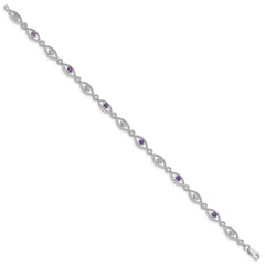 Sterling Silver Rhodium-plated Amethyst Diamond Bracelet QX828AM