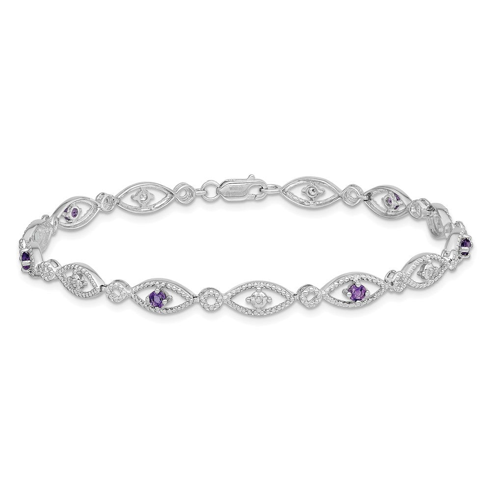 Sterling Silver Rhodium-plated Amethyst Diamond Bracelet QX828AM