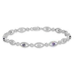 Sterling Silver Rhodium-plated Amethyst Diamond Bracelet QX828AM