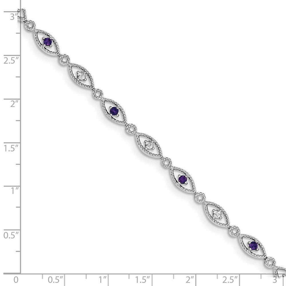 Sterling Silver Rhodium-plated Amethyst Diamond Bracelet QX828AM