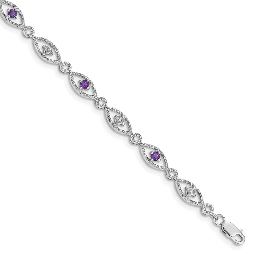 Sterling Silver Rhodium-plated Amethyst Diamond Bracelet QX828AM