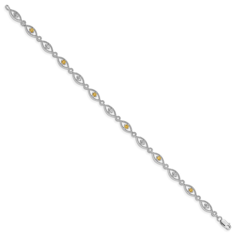 Sterling Silver Rhodium-plated Citrine Diamond Bracelet QX828CI