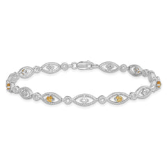 Sterling Silver Rhodium-plated Citrine Diamond Bracelet QX828CI