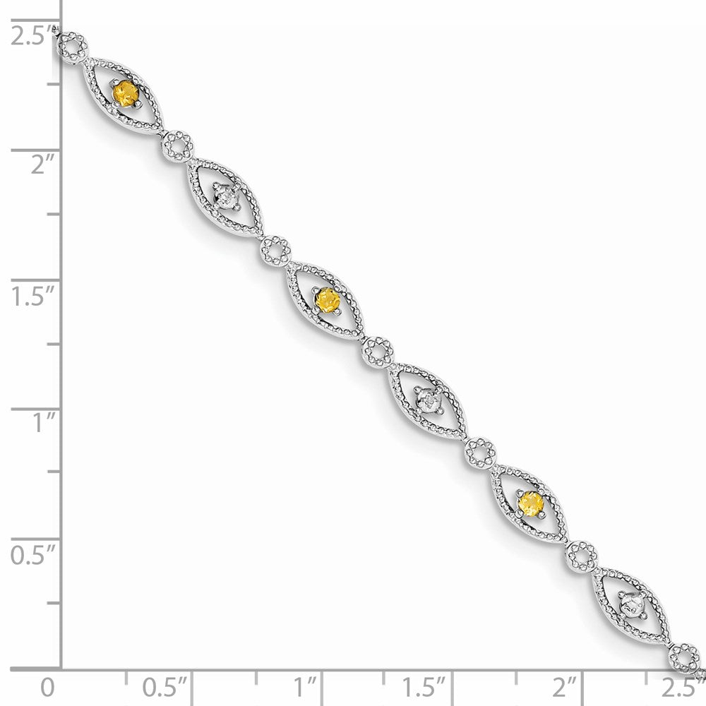 Sterling Silver Rhodium-plated Citrine Diamond Bracelet QX828CI