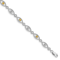 Sterling Silver Rhodium-plated Citrine Diamond Bracelet QX828CI