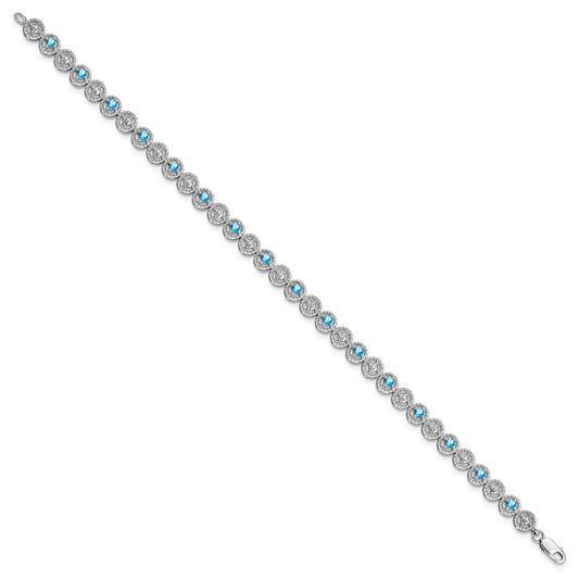 Sterling Silver Rhodium-plated Blue Topaz Diamond Bracelet QX829BT
