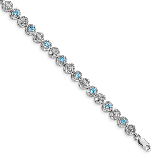 Sterling Silver Rhodium-plated Blue Topaz Diamond Bracelet QX829BT