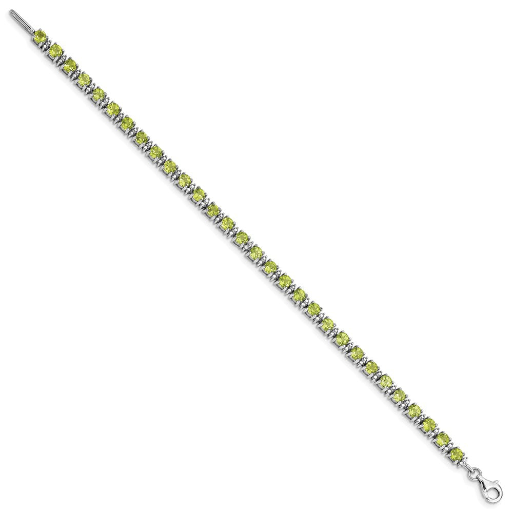 Sterling Silver Rhodium-plated Peridot and Diamond Bracelet QX831PE