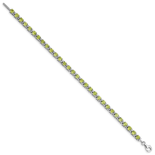 Sterling Silver Rhodium-plated Peridot and Diamond Bracelet QX831PE
