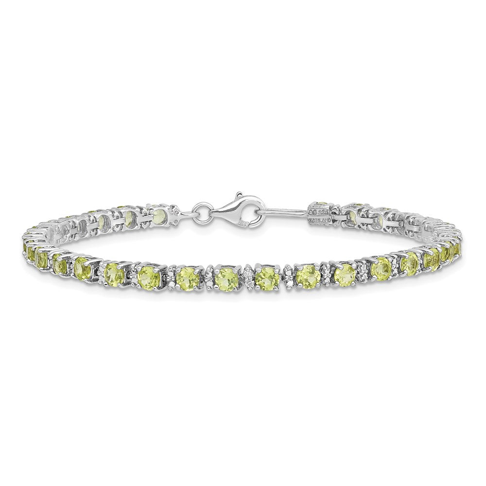 Sterling Silver Rhodium-plated Peridot and Diamond Bracelet QX831PE