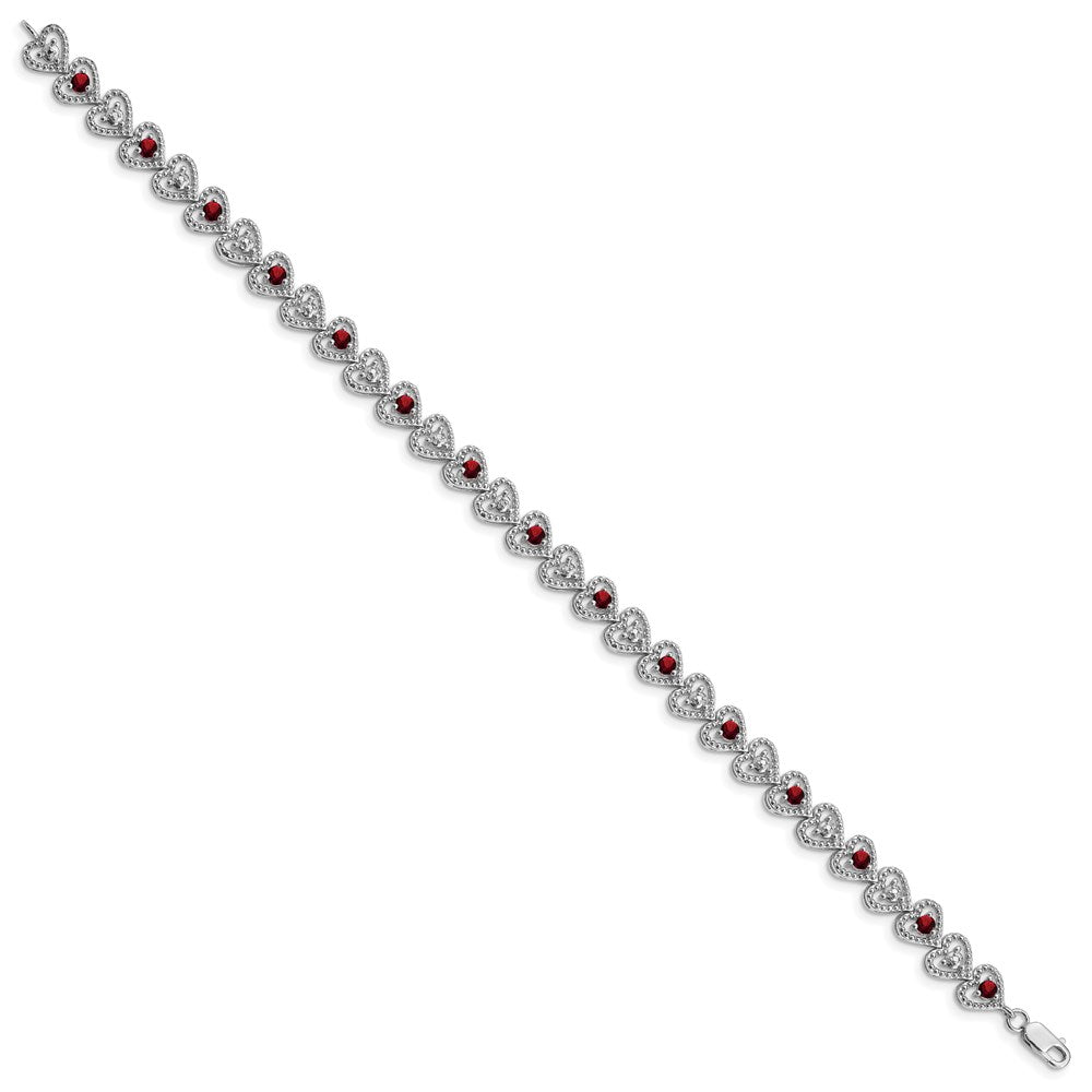 Sterling Silver Rhodium-plated Garnet Diamond Bracelet QX832GA