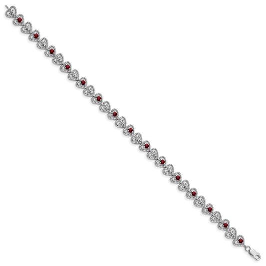 Sterling Silver Rhodium-plated Garnet Diamond Bracelet QX832GA