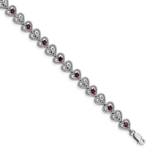 Sterling Silver Rhodium-plated Garnet Diamond Bracelet QX832GA
