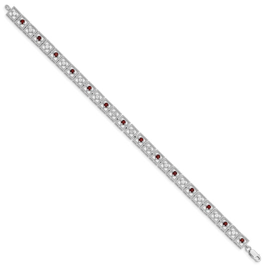 Sterling Silver Rhodium-plated Garnet Diamond Bracelet QX833GA