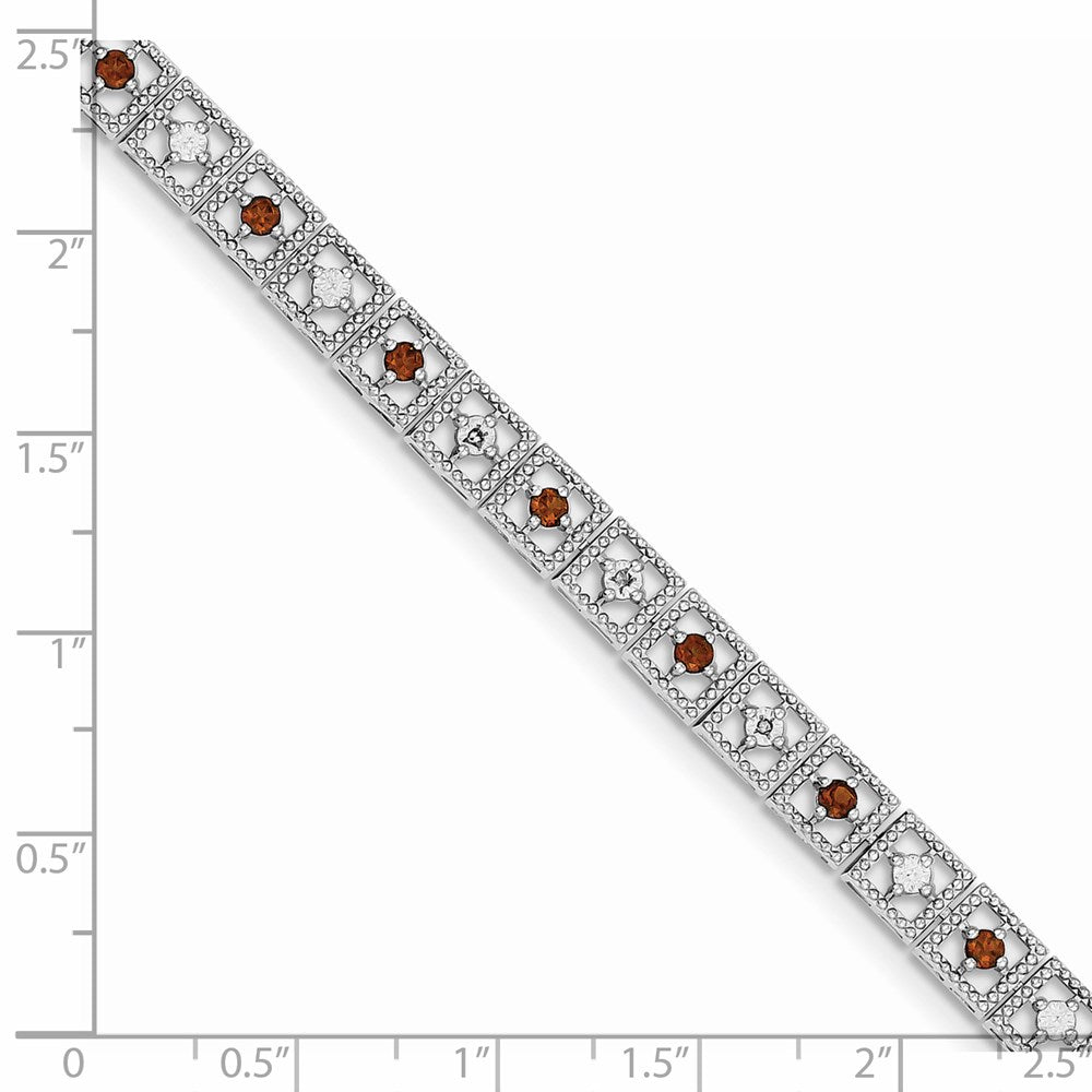 Sterling Silver Rhodium-plated Garnet Diamond Bracelet QX833GA