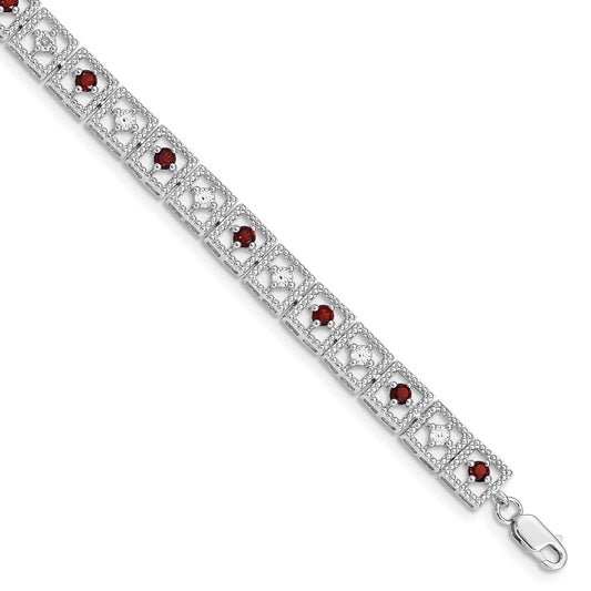 Sterling Silver Rhodium-plated Garnet Diamond Bracelet QX833GA