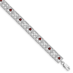 Sterling Silver Rhodium-plated Garnet Diamond Bracelet QX833GA