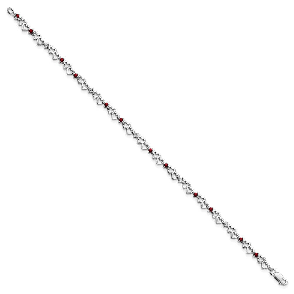 Sterling Silver Rhodium-plated Garnet & Diamond Bracelet QX836GA