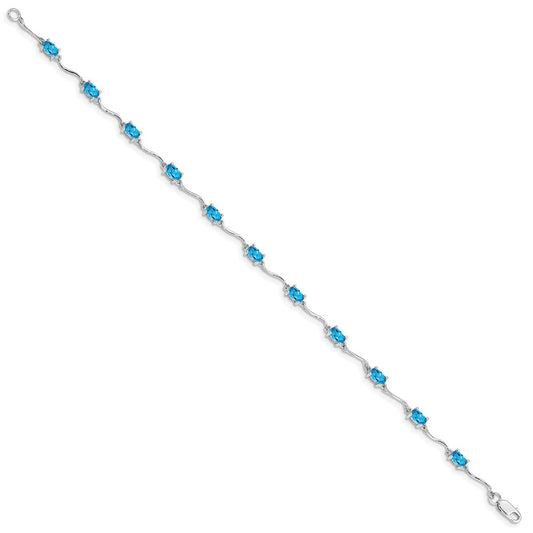 Sterling Silver Rhodium-plated Blue Topaz Bracelet QX841BT