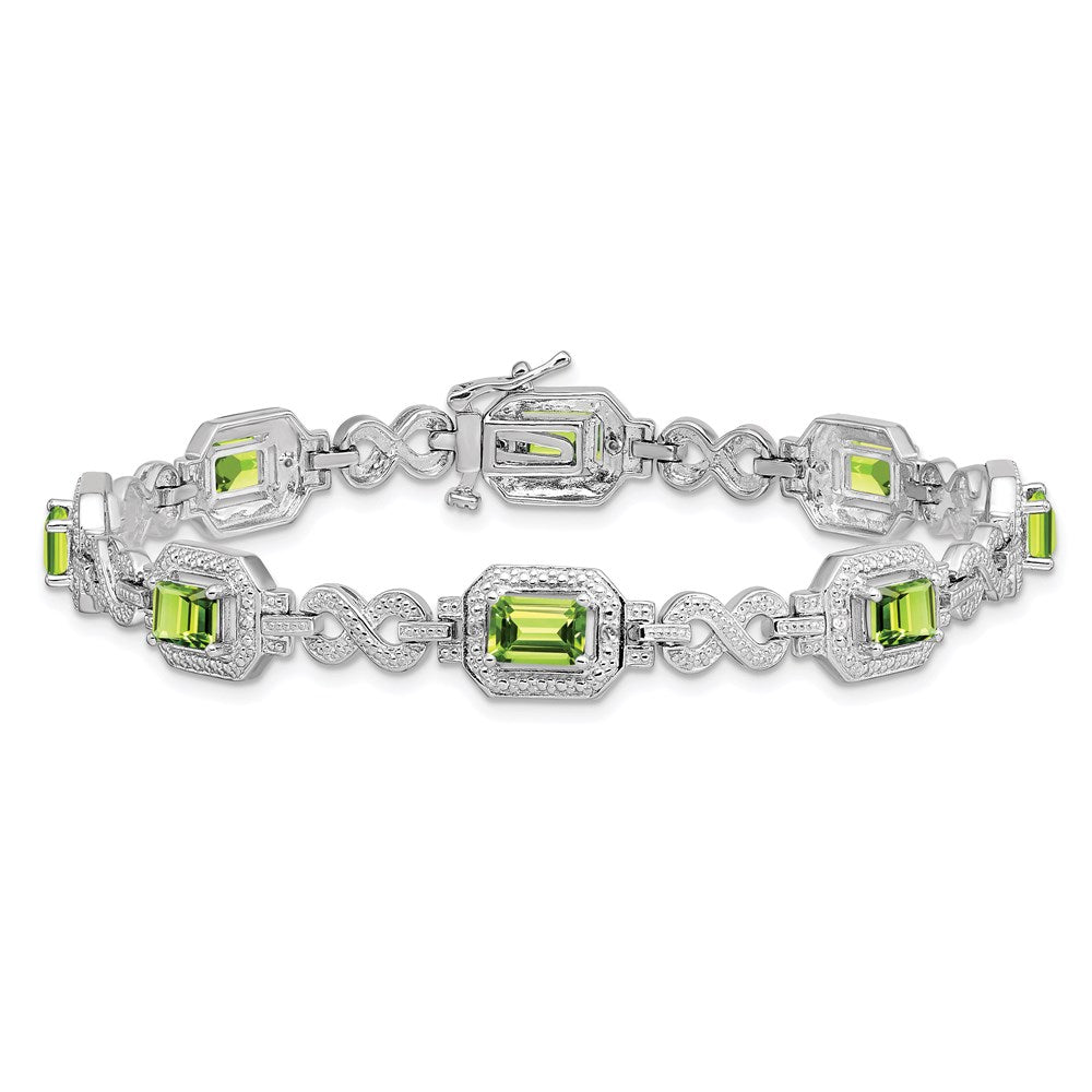 Sterling Silver Rhodium-plated Diamond & Peridot Bracelet QX842PE