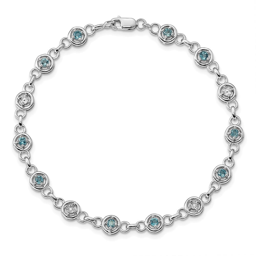 Sterling Silver Rhodium-plated Blue Topaz & Diamond Bracelet QX846BT