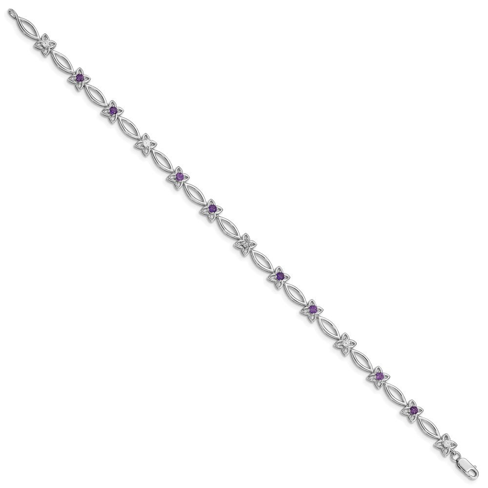 Sterling Silver Rhodium-plated Amethyst & Diamond Bracelet QX847AM