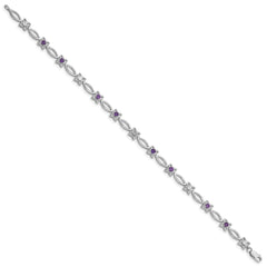 Sterling Silver Rhodium-plated Amethyst & Diamond Bracelet QX847AM