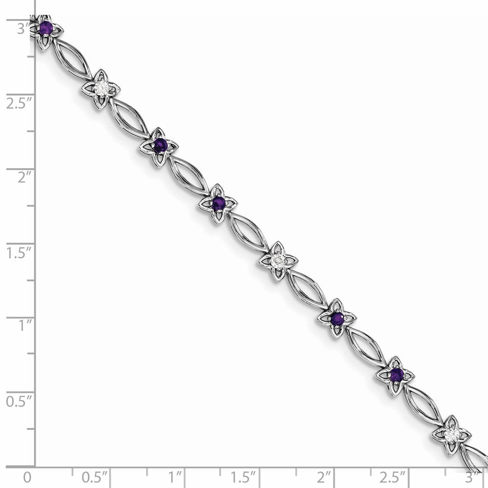 Sterling Silver Rhodium-plated Amethyst & Diamond Bracelet QX847AM