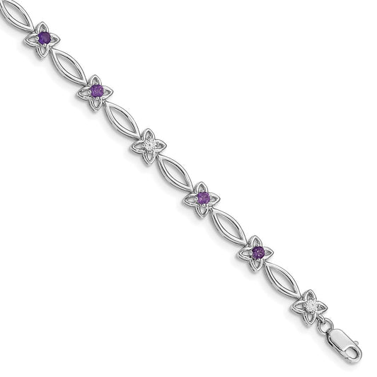 Sterling Silver Rhodium-plated Amethyst & Diamond Bracelet QX847AM
