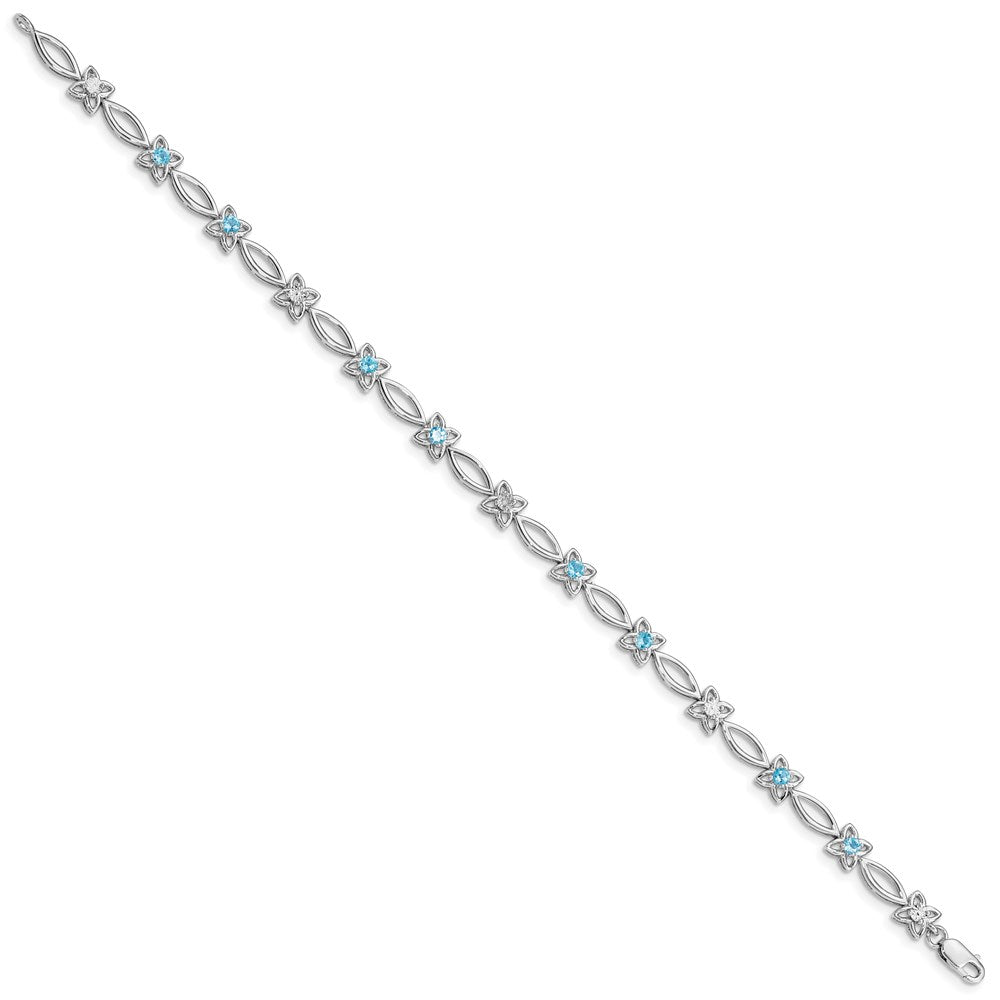 Sterling Silver Rhodium-plated Blue Topaz & Diamond Bracelet QX847BT