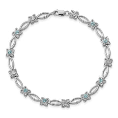 Sterling Silver Rhodium-plated Blue Topaz & Diamond Bracelet QX847BT
