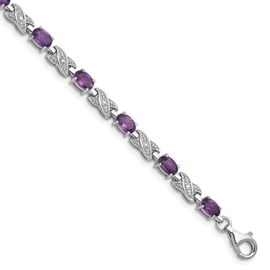Sterling Silver Rhodium-plated Amethyst Bracelet QX851AM