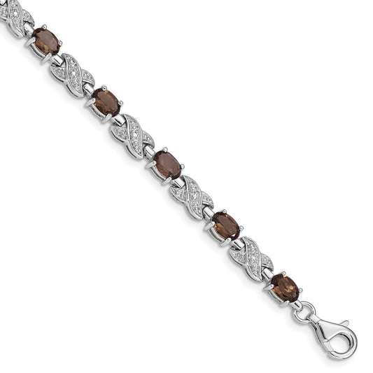 Sterling Silver Rhodium-plated Smoky Quartz Bracelet QX851SQ