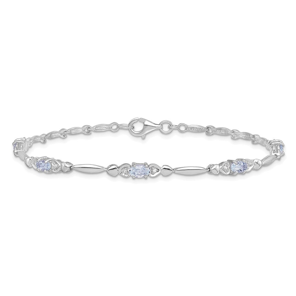 Sterling Silver Rhodium-plated Aquamarine and Diamond Bracelet QX852AQ