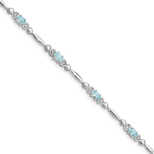 Sterling Silver Rhodium-plated Aquamarine and Diamond Bracelet QX852AQ