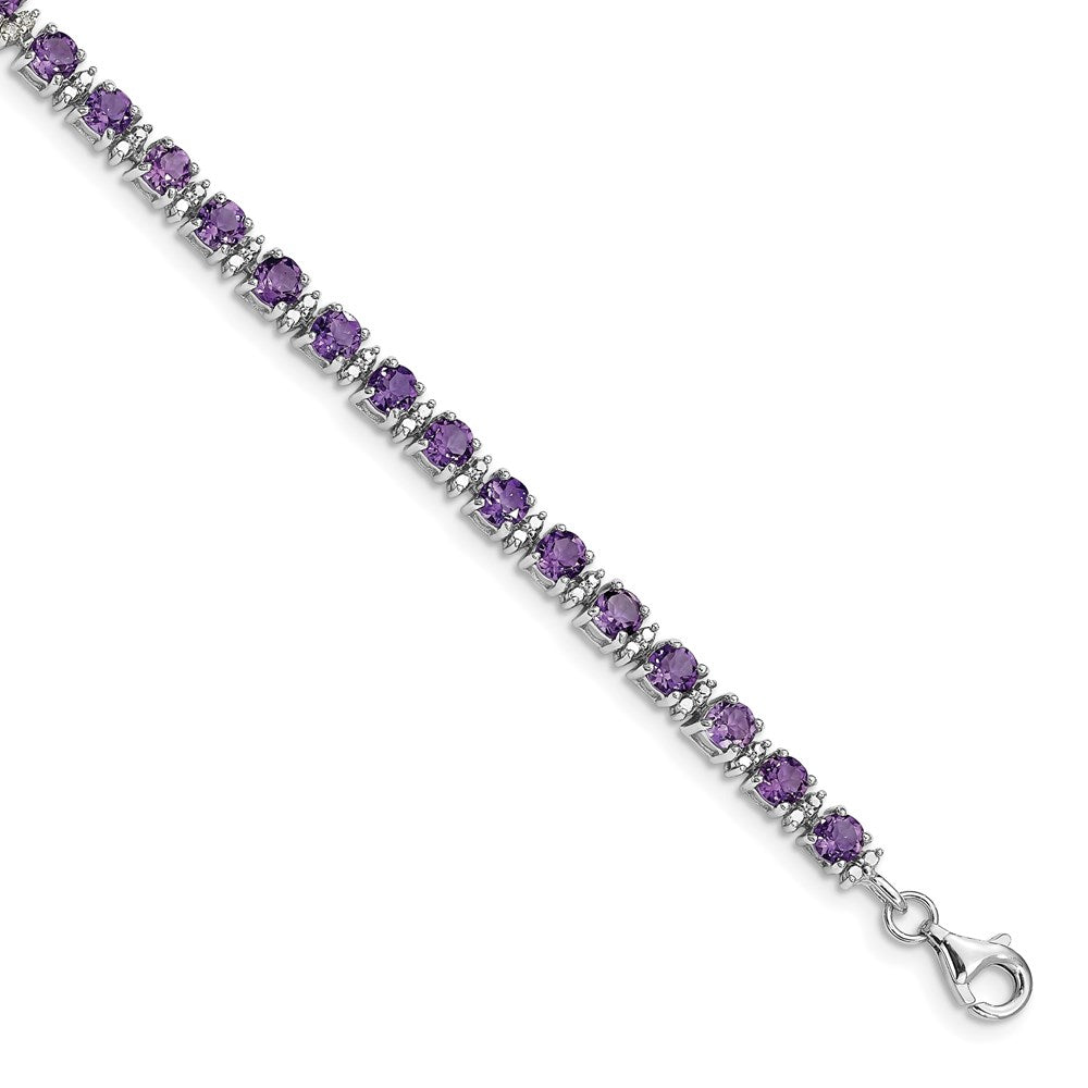 Sterling Silver Rhodium-plated Amethyst and Diamond Bracelet QX853AM