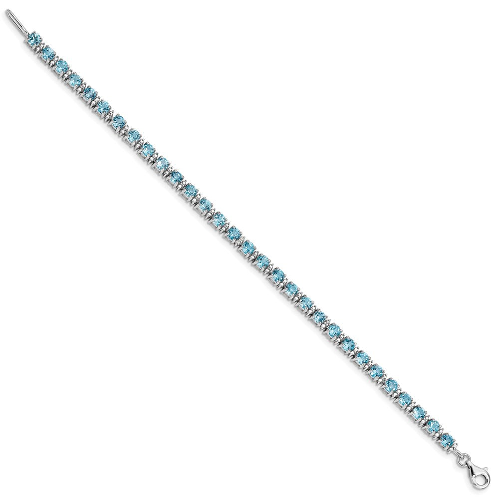 Sterling Silver Rhodium-plated Blue Topaz and Diamond Bracelet QX853BT