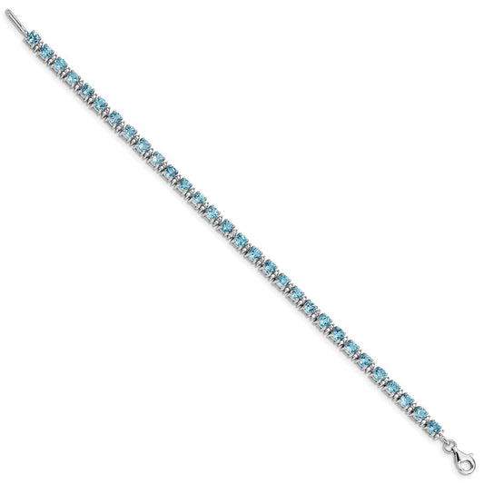 Sterling Silver Rhodium-plated Blue Topaz and Diamond Bracelet QX853BT