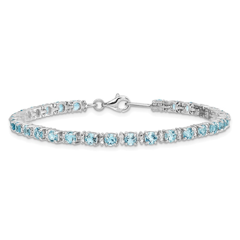 Sterling Silver Rhodium-plated Blue Topaz and Diamond Bracelet QX853BT