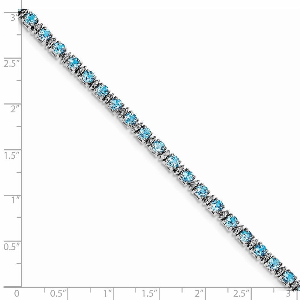 Sterling Silver Rhodium-plated Blue Topaz and Diamond Bracelet QX853BT