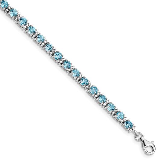Sterling Silver Rhodium-plated Blue Topaz and Diamond Bracelet QX853BT
