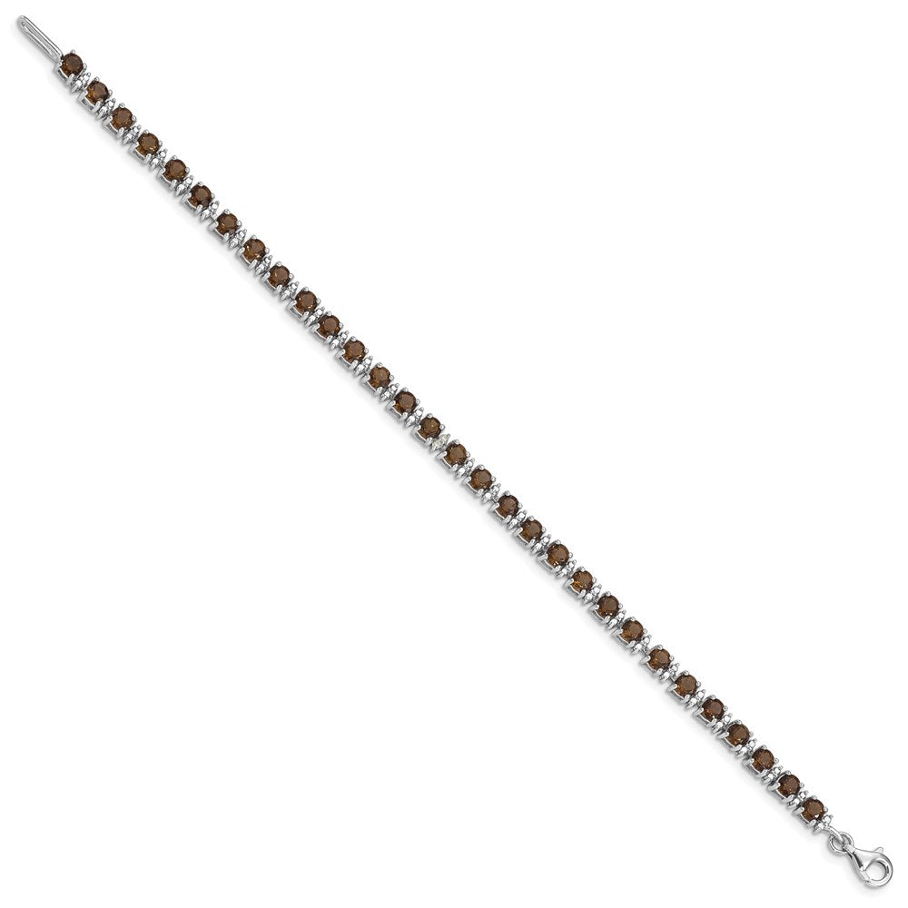 Sterling Silver Rhodium-plated Smoky Quartz and Diamond Bracelet QX853SQ