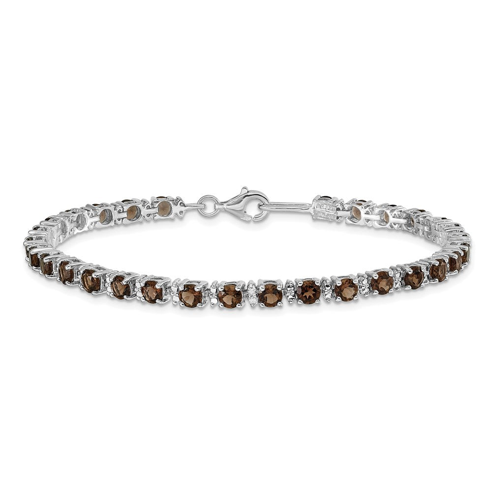 Sterling Silver Rhodium-plated Smoky Quartz and Diamond Bracelet QX853SQ