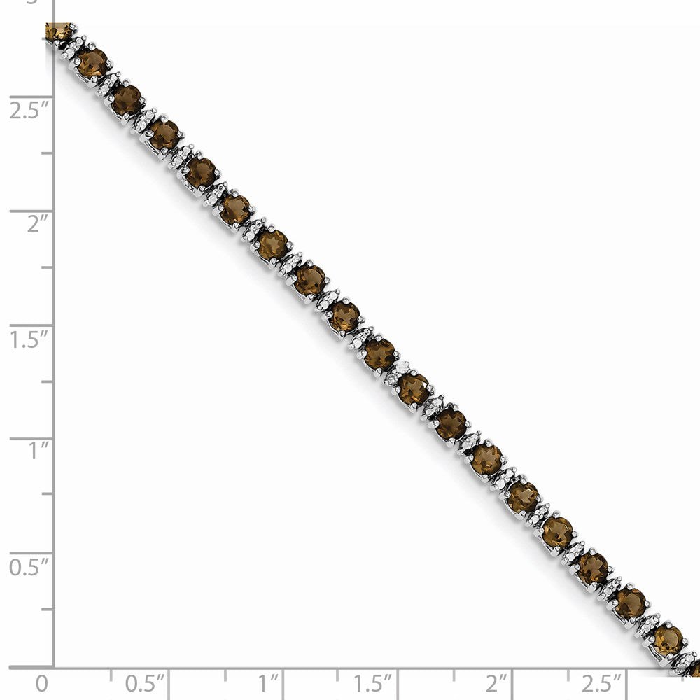 Sterling Silver Rhodium-plated Smoky Quartz and Diamond Bracelet QX853SQ
