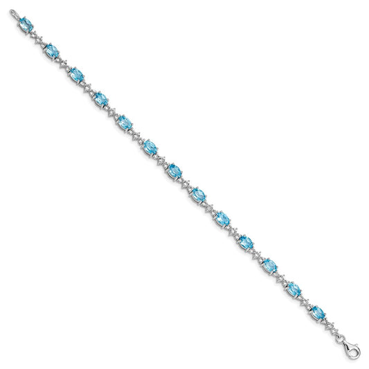 Sterling Silver Rhodium-plated Blue & White Topaz Bracelet QX854BT