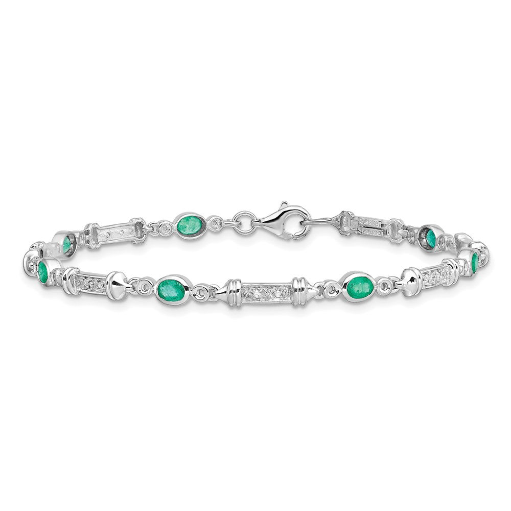 Sterling Silver Rhodium-plated Emerald and Diamond Bracelet QX855E