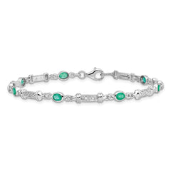 Sterling Silver Rhodium-plated Emerald and Diamond Bracelet QX855E